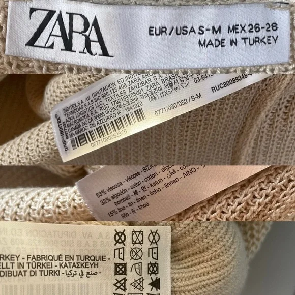 Zara Oversized Sleeveless Linen Cotton Knit Long Top Cream Tan S/M - Picture 7 of 7